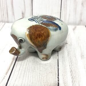 Tonala Pottery Glossy Ceramic Trunk Up Elephant Small Figurine Made in Mexico